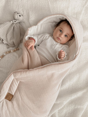 Lniany Kocyk do fotelika - White/Sepia rose
