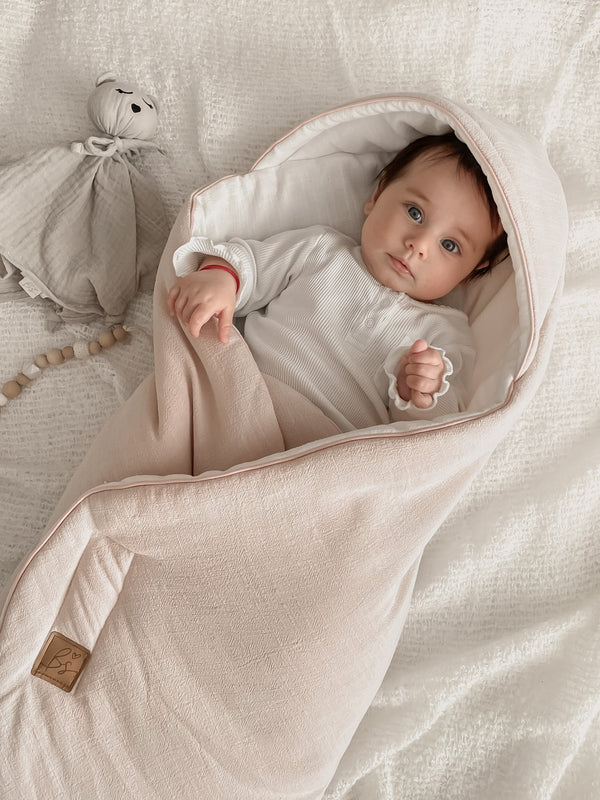 Lniany Kocyk do fotelika - White/Sepia rose