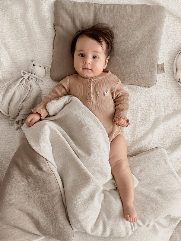 Pościel LINEN dwustronna z wypustką - Natural/Dark beige