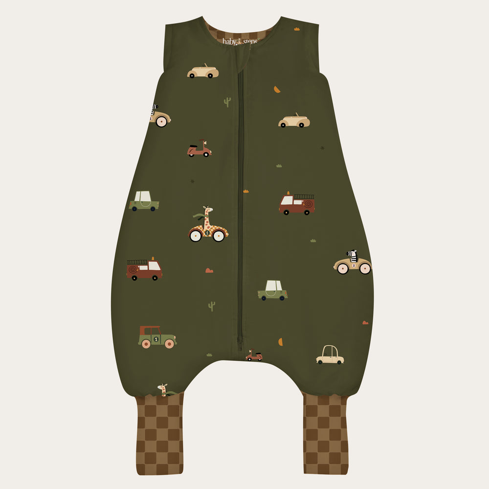 Extra Soft - Dzianinowy & Bambusowy - Śpiworek z nogawkami Retro Auta 2.5 TOG