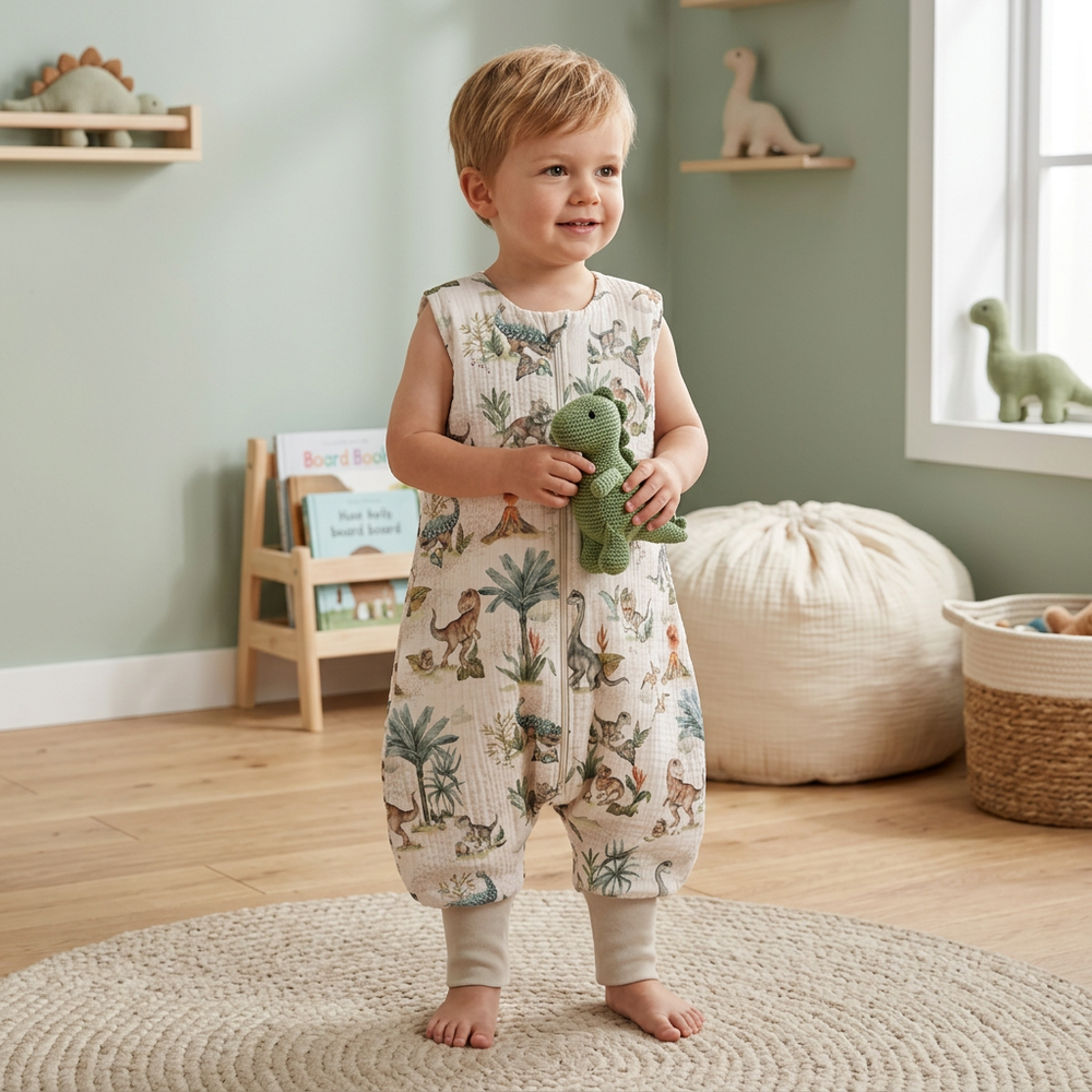 0,5 TOG Muślinowy śpiworek z nogawkami - World of dinosaurs