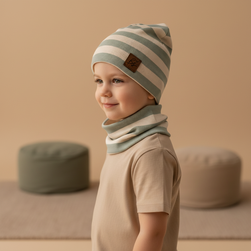 Komplet prążkowany czapka i komin - Stripes mineral