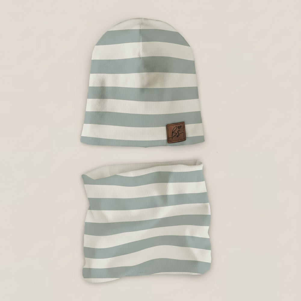 Komplet prążkowany czapka i komin - Stripes mineral