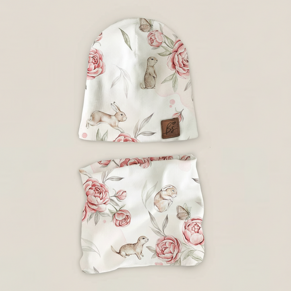Komplet prążkowany czapka i komin - Peony dreamland