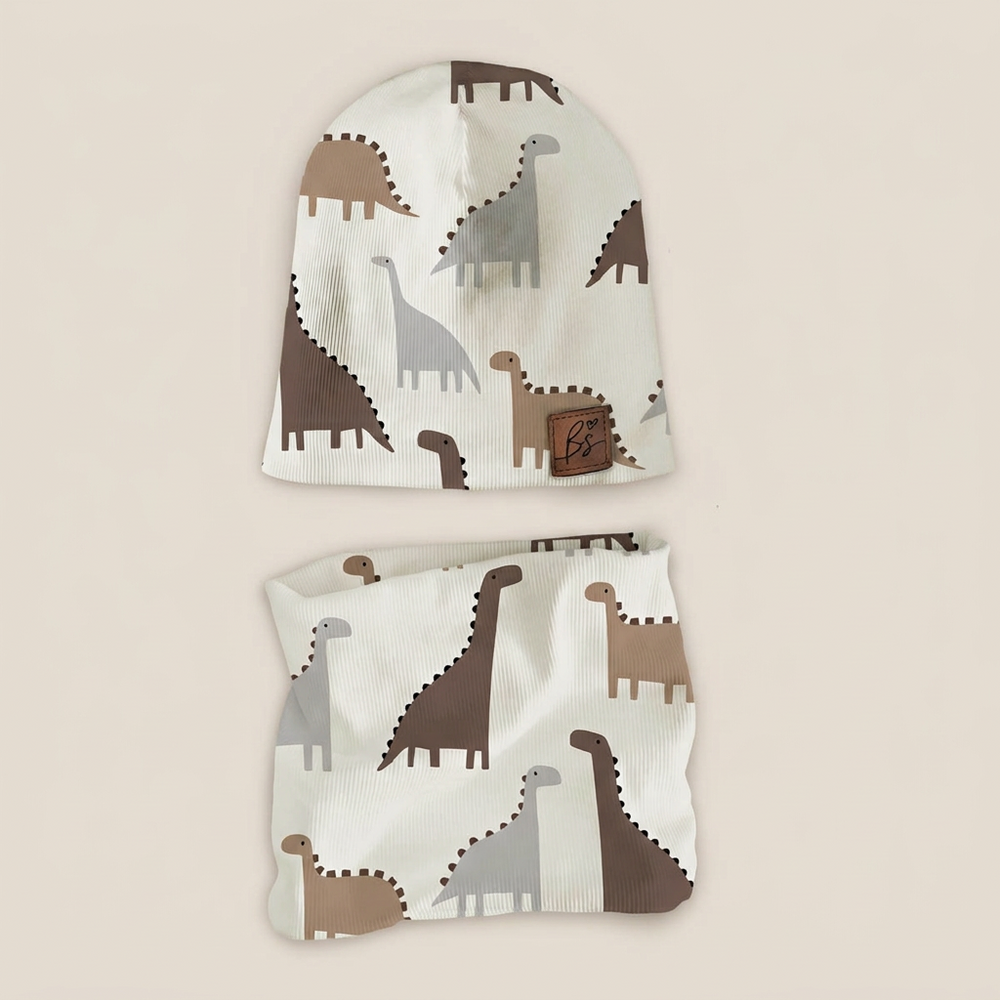 Komplet prążkowany czapka i komin - Dinosaurs