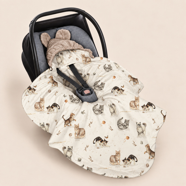 Kocyk do fotelika - Cat lovers/Vintage beige