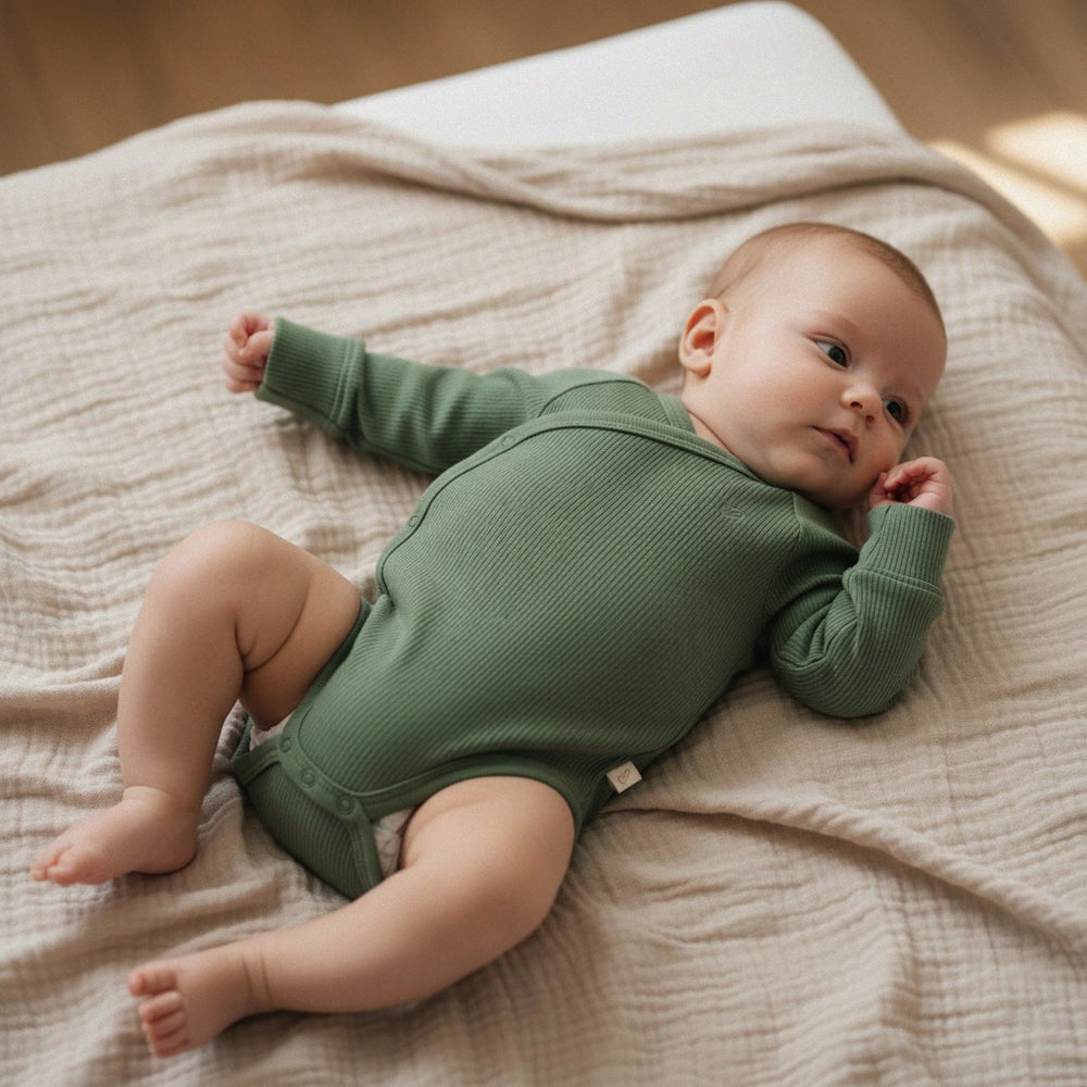 Body kopertowe - Green Olive - z prążkowanej dzianiny