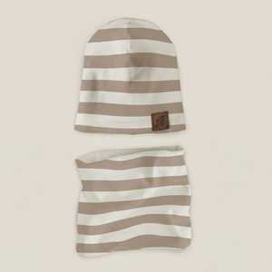 Komplet prążkowany czapka i komin - Stripes beige