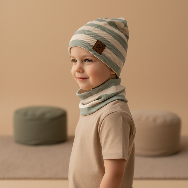 Komplet prążkowany czapka i komin - Stripes mineral