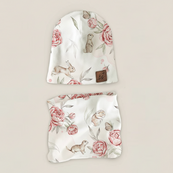 Komplet prążkowany czapka i komin - Peony dreamland