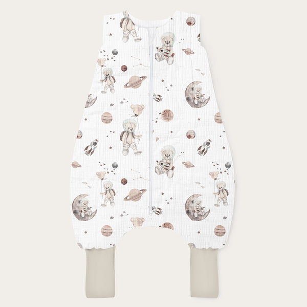 0,5 TOG Muślinowy śpiworek z nogawkami - Space teddy WHITE