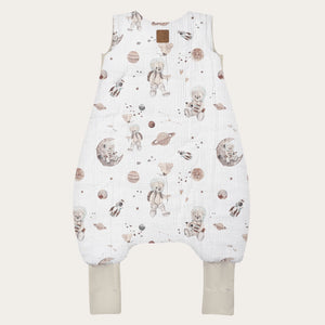 0,5 TOG Muślinowy śpiworek z nogawkami - Space teddy WHITE