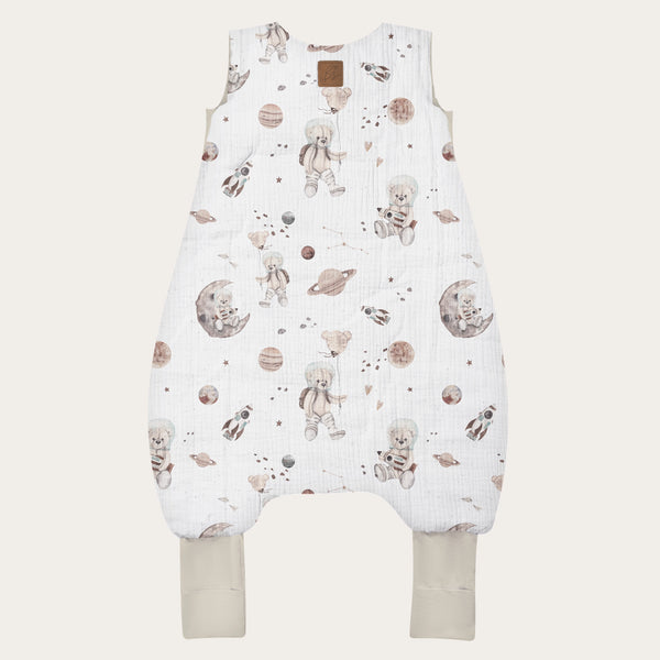 0,5 TOG Muślinowy śpiworek z nogawkami - Space teddy WHITE